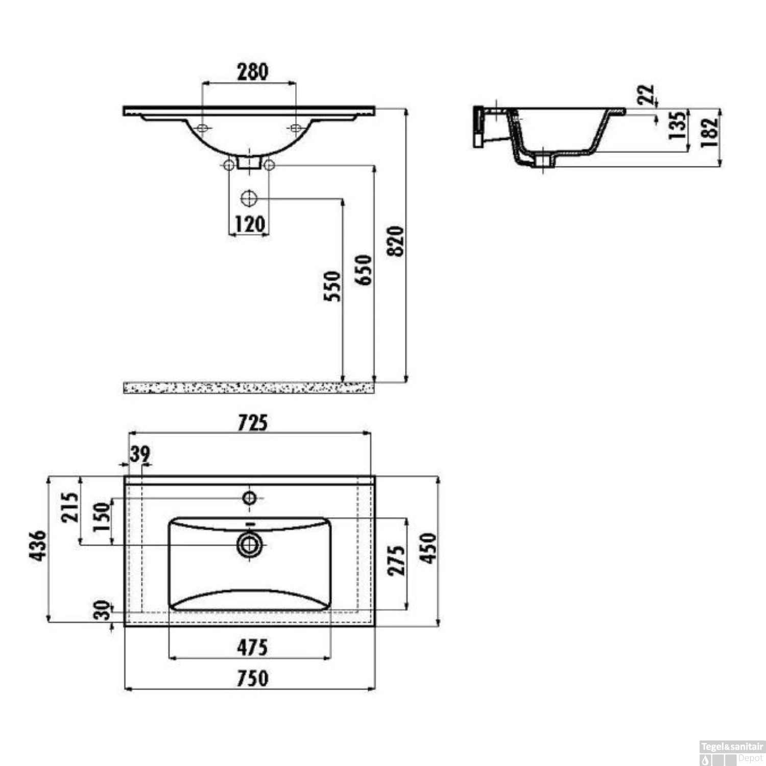 Wastafel Sanicare Q7 Keramiek 75x45 Cm Wit (excl. Meubel) 4 Wastafel Sanicare Q7 Keramiek 75x45 Cm Wit (excl. Meubel) - Afbeelding 2