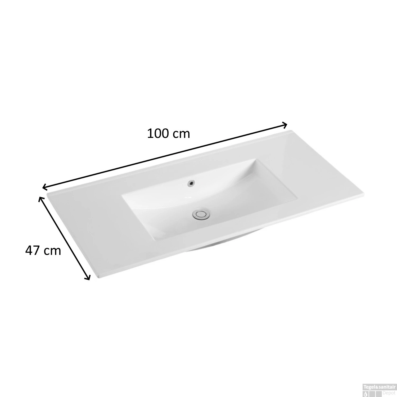 Wastafel Sanilux Classic 100x47x2,5 Cm Keramiek Wit (zonder Kraangat) - Afbeelding 3
