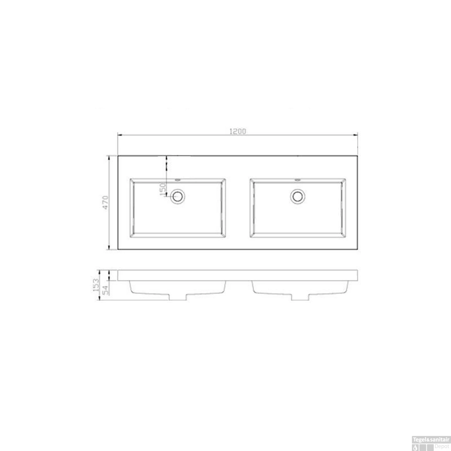 Wastafel Sanilux Trend 120x47x5 Cm Keramiek 0 Kraangaten 4 Wastafel Sanilux Trend 120x47x5 Cm Keramiek 0 Kraangaten - Afbeelding 2