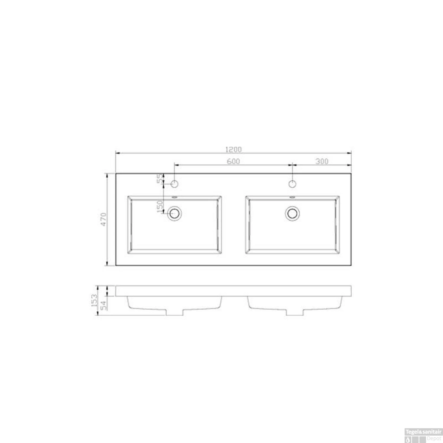 Wastafel Sanilux Trend 120x47x5 Cm Keramiek 2 Kraangaten 4 Wastafel Sanilux Trend 120x47x5 Cm Keramiek 2 Kraangaten - Afbeelding 2