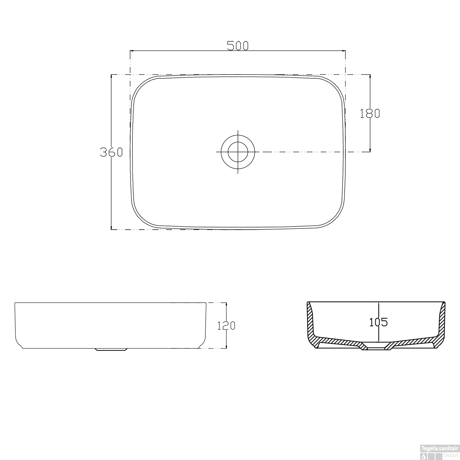 Wastafel Sapho Infinity 50x36 Cm Wit 6 Wastafel Sapho Infinity 50x36 Cm Wit - Afbeelding 4
