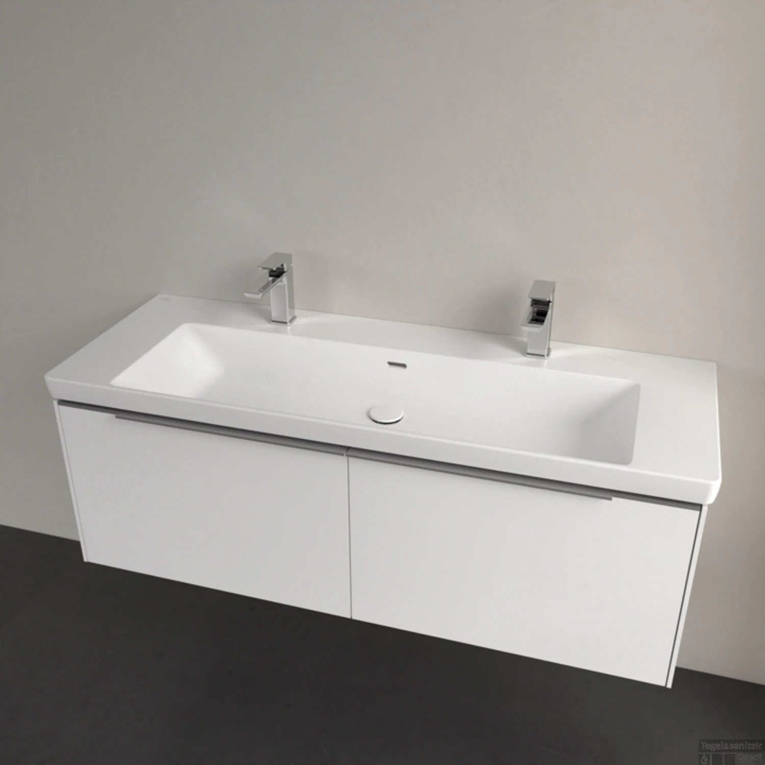 Wastafel Villeroy & Boch Subway 3.0 Met CeramicPlus 2 Kraangaten Met Overloop 130x47x16.5 Cm Stone White 4 Wastafel Villeroy & Boch Subway 3.0 Met CeramicPlus 2 Kraangaten Met Overloop 130x47x16.5 Cm Stone White - Afbeelding 2