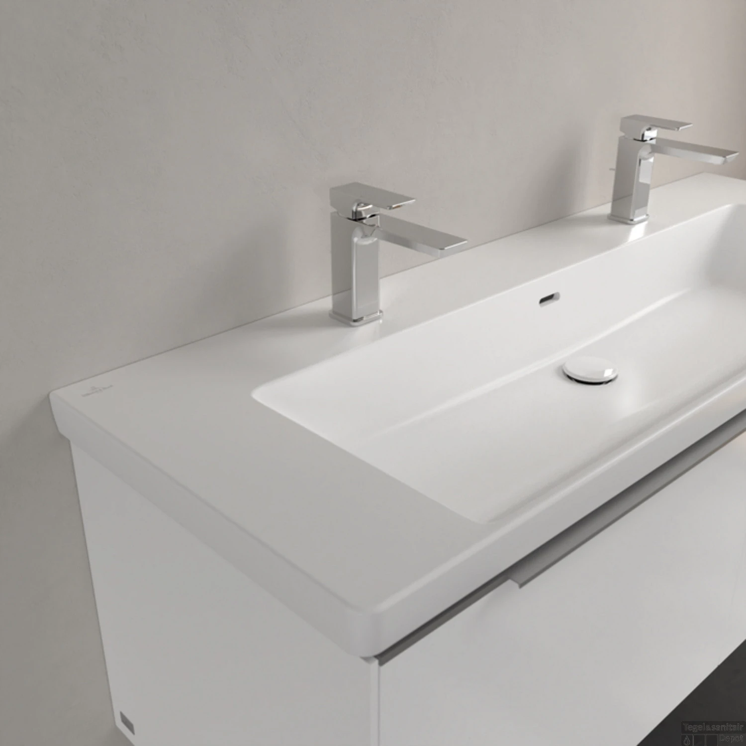 Wastafel Villeroy & Boch Subway 3.0 Met CeramicPlus 2 Kraangaten Met Overloop 130x47x16.5 Cm Stone White 8 Wastafel Villeroy & Boch Subway 3.0 Met CeramicPlus 2 Kraangaten Met Overloop 130x47x16.5 Cm Stone White - Afbeelding 6