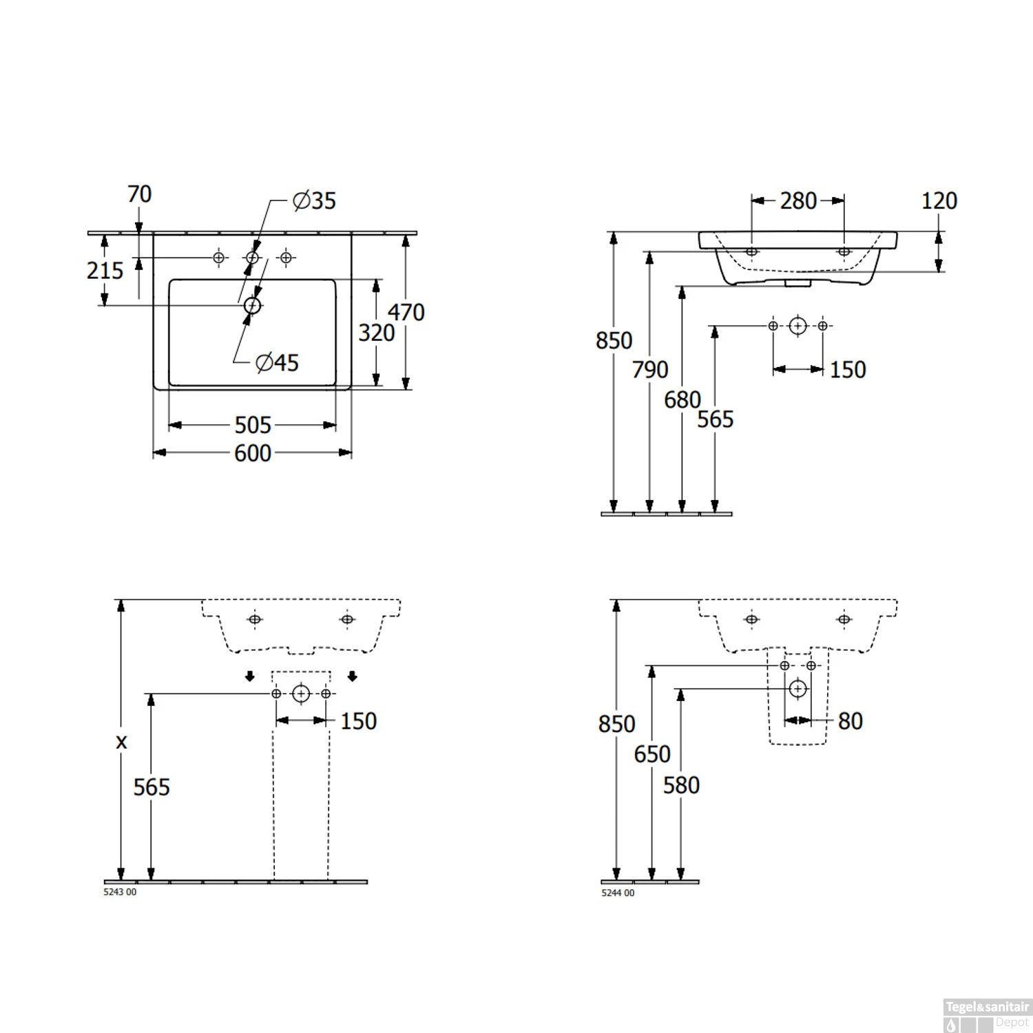 Wastafel Villeroy & Boch Subway 3.0 Met CeramicPlus 1 Kraangat Geen Overloop 60x47x16.5 Cm Wit Alpin 10 Wastafel Villeroy & Boch Subway 3.0 Met CeramicPlus 1 Kraangat Geen Overloop 60x47x16.5 Cm Wit Alpin - Afbeelding 8