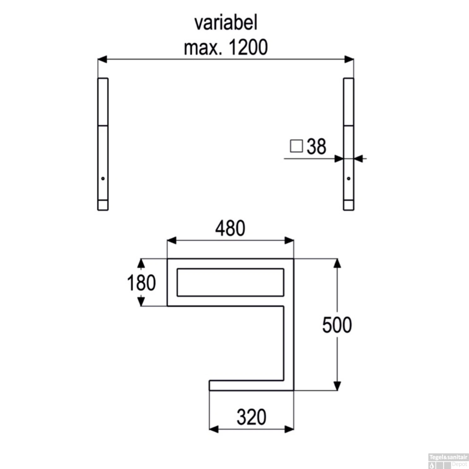 Wastafelbeugel Casajoy E-Vorm 48x50cm RVS 4 Wastafelbeugel Casajoy E-Vorm 48x50cm RVS - Afbeelding 2