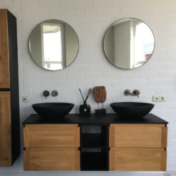 Wastafelblad Arcqua Topblad Marble 90x46 Cm Cast Marble Mat Zwart -Goedkope Stijl Baden Winkel wastafelblad arcqua topblad marble 90x45 cm cast marble zwart sfeer