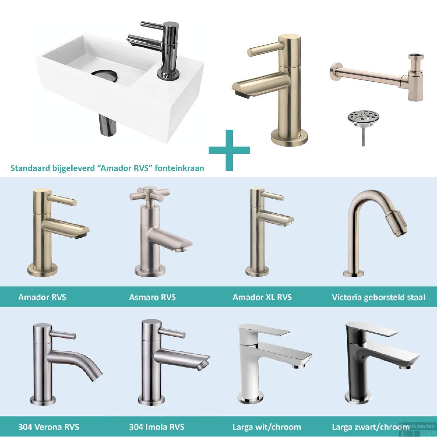 FonteinPack Ink Versus Rechts Mat Wit RVS (Keuze Uit 8 Kranen) 3 FonteinPack Ink Versus Rechts Mat Wit RVS (Keuze Uit 8 Kranen)