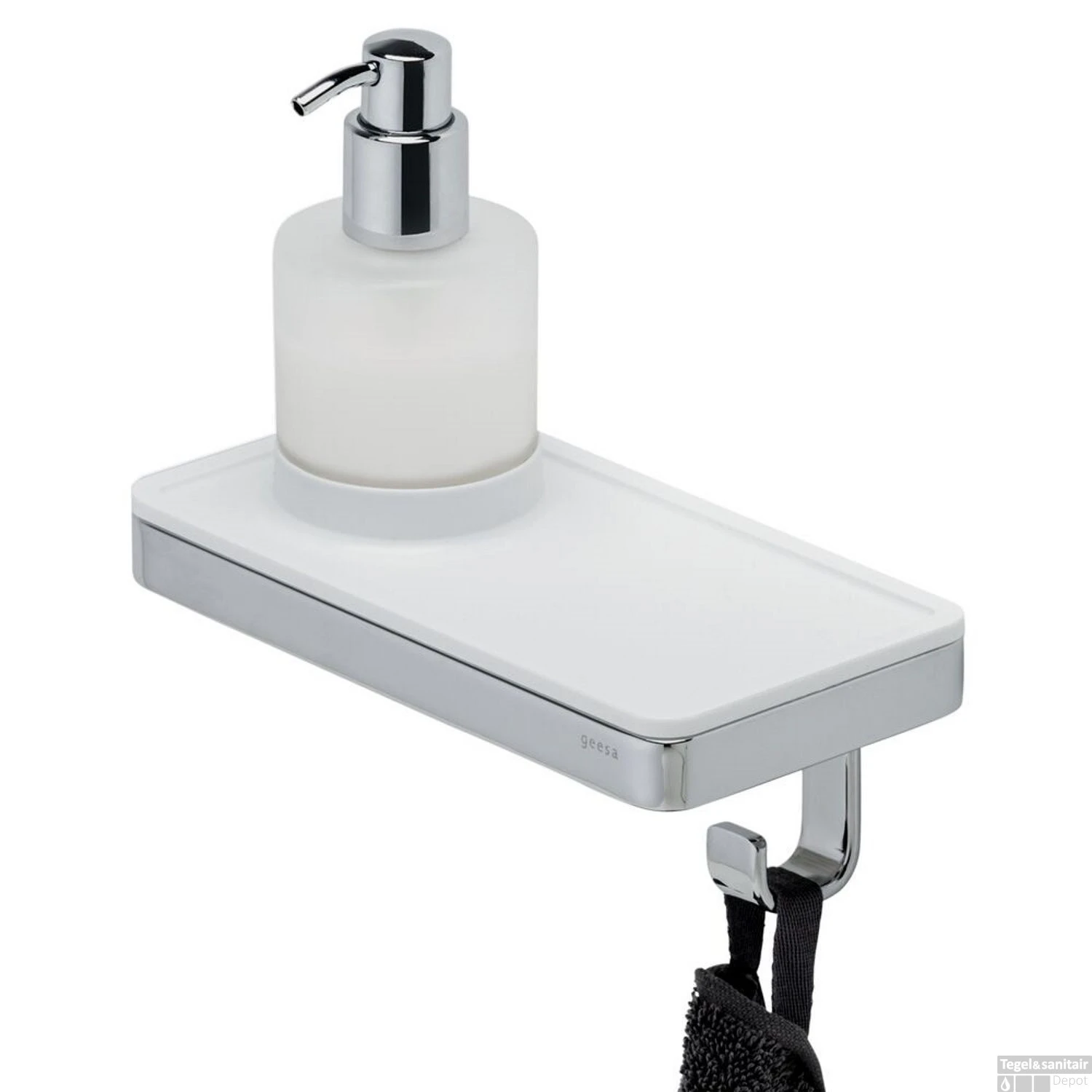 Planchet Met Zeepdispenser En Handdoekhaak Geesa Frame Wit Chroom 5 Planchet Met Zeepdispenser En Handdoekhaak Geesa Frame Wit Chroom - Afbeelding 3